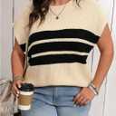 WDIRARA Women's Plus Size Striped Print Cap Sleeve Sweater Top Round Neck Loose Fit Casual Tops (XL)