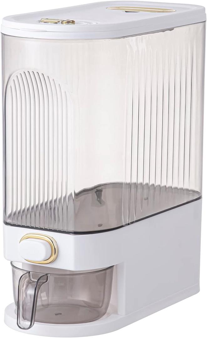 Sooyee Clear Rice Dispenser, Large Cereal Dispenser with Lid Time Scale, Measuring Cylinder Moisture Proof Airtight Food Dispenser Bucket for Rice, Corn,Coffee Bean,Grain,Soybean & Oatmeal (22 Lbs)