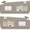 Left & Right Sun Visor with Light for 2008-2013 Toyota Highlander, Driver & Passenger Side Beige Sunvisor Replacement 74320-48500-B0 74320-0E050-B0