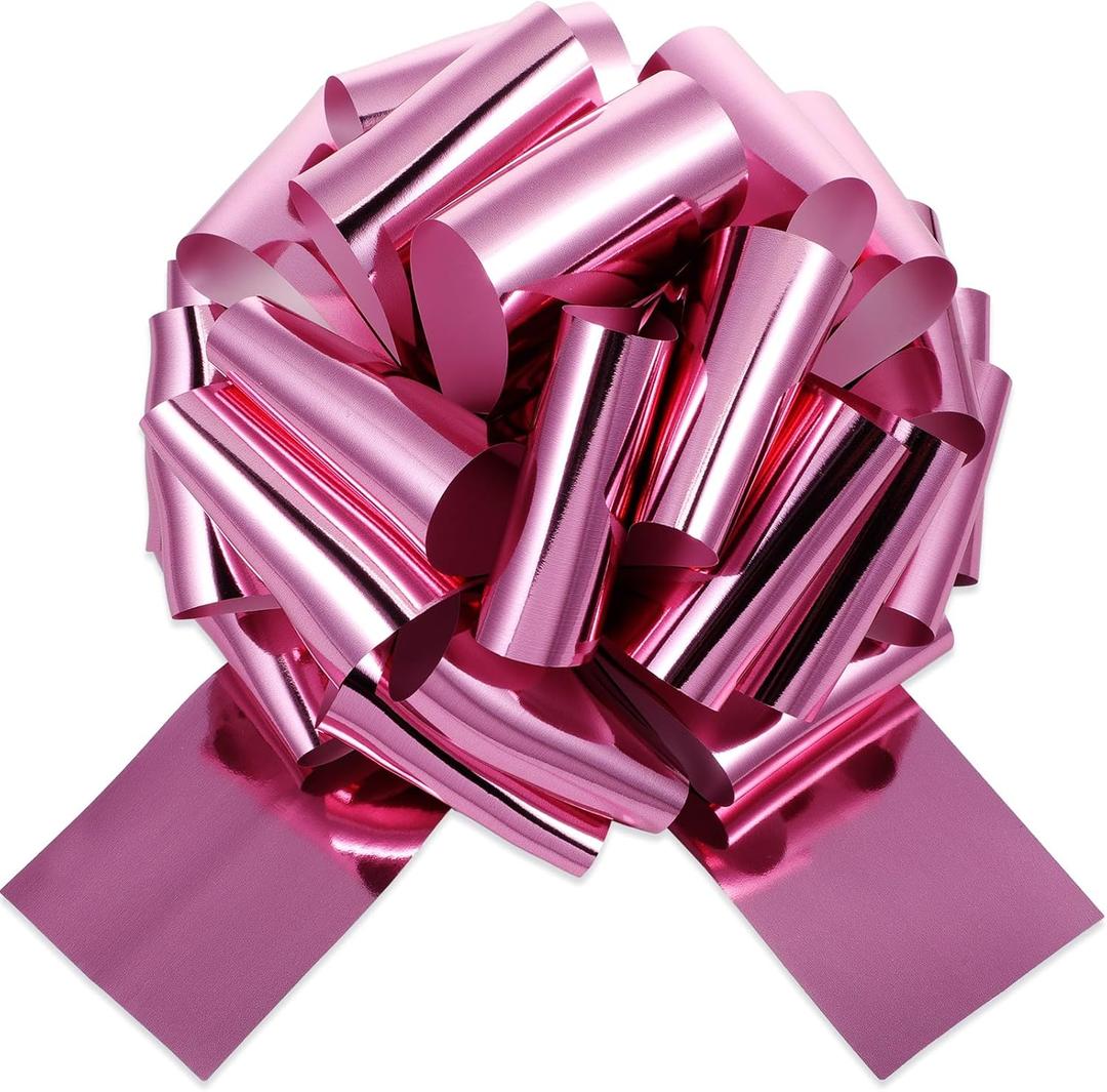 Wiwiqing 12" Pink Bow Metallic Pink Pull Bow Jumbo Ribbon Decoration for Gifts, Cars, Parties, Weddings & Anniversaries Big Ribbon for Boxes, Flower Arrangements, Anniversary & Event Decor