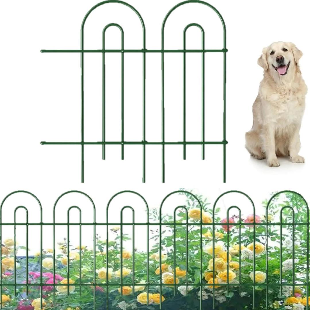 AMAGABELI 14 Panels 32in(H)20ft(L) Decorative Garden Fence No Dig Rustproof Metal Pre-Linking Fence Panels Garden Edging Border Animal Barrier Fencing for Flower Beds Yard Patio Outdoor Decor Green