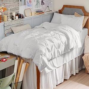 Bedsure Twin XL Comforter Set - Extra Long 5 Pieces Dorm Bedding Sets, GentleSoft Pinch Pleat White Bed in a Bag with Pintuck Comforter, Sheets, Pillowcase & Sham Bedsure Twin XL Comforter Set - Extra Long 5 Pieces Dorm Bedding Sets, GentleSoft Pinch Pleat White Bed in a Bag with Pintuck Comforter, Sheets, Pillowcase & Sham