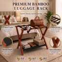 Luggage Rack, Fully Assembled Bamboo Foldable Suitcase Stand for Guest Room, 26.7-Inch Luggage Holder with Storage Shelf & 5 Nylon Straps, for Bedroom and Hote (1 Pack - Brown)