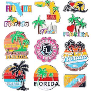 Konohan 12 Pcs Florida Magnets for Refrigerator Metal USA Fridge Magnet Magnetic Florida Souvenirs Gifts USA State Magnetic Refrigerator Stickers, Coconut Tree, Map