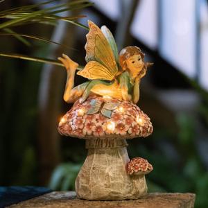 Suyorpe Solar Fairy Garden Statue Lights Outdoor Decor - Fairies Mushroom Resin Waterproof Figurine for Patio Backyard Yard Lawn Decoration,Gift for Mom Grandma Wife,Mushroom