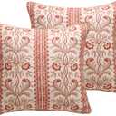 Design Euro Linen Square Throw Pillow Covers 18"x18" Pack of 2, French Country Cushion Covers with Orange Morris Floral Pattern Decoration Pillowcases for Bed, Living Room, Outdoor, Car