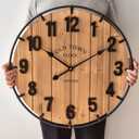 EMAX HOME Large Old Town Farmhouse Wall Clock 24 Inch Rustic Antique Wood with Metal Circle and Large Numerals Silent Battery Operated Wall Clock for Office Kitchen Bedroom Living Room