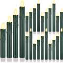 Macarrie 24 Pcs Green Christmas Flameless Taper Candles LED Battery Operated 6.5'', 7.7'', 8.8'', 10'' 3D Flickering Flame Candlesticks Drip Wax Shaped Candles for Halloween Christmas Wedding Decor
