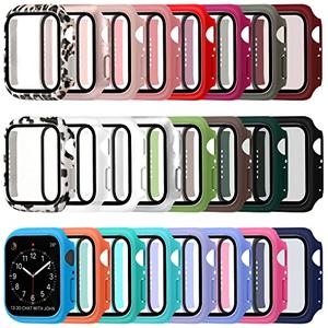 Sieral 18 Pcs Smart Watch Screen Protector Watch Bumper Case Hard Pc Case with Tempered Glass Screen Protective Cover Compatible with Iwatch for Men Women, Assorted Colors (45mm)