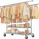GRANNY SAYS Heavy Duty Clothes Rack Rolling Clothing Racks for Hanging Clothes Load 650LBS Double Rods Garment Rack with Lockable Wheel & 2-tier Storage Shelves for Bedroom Laundry Room