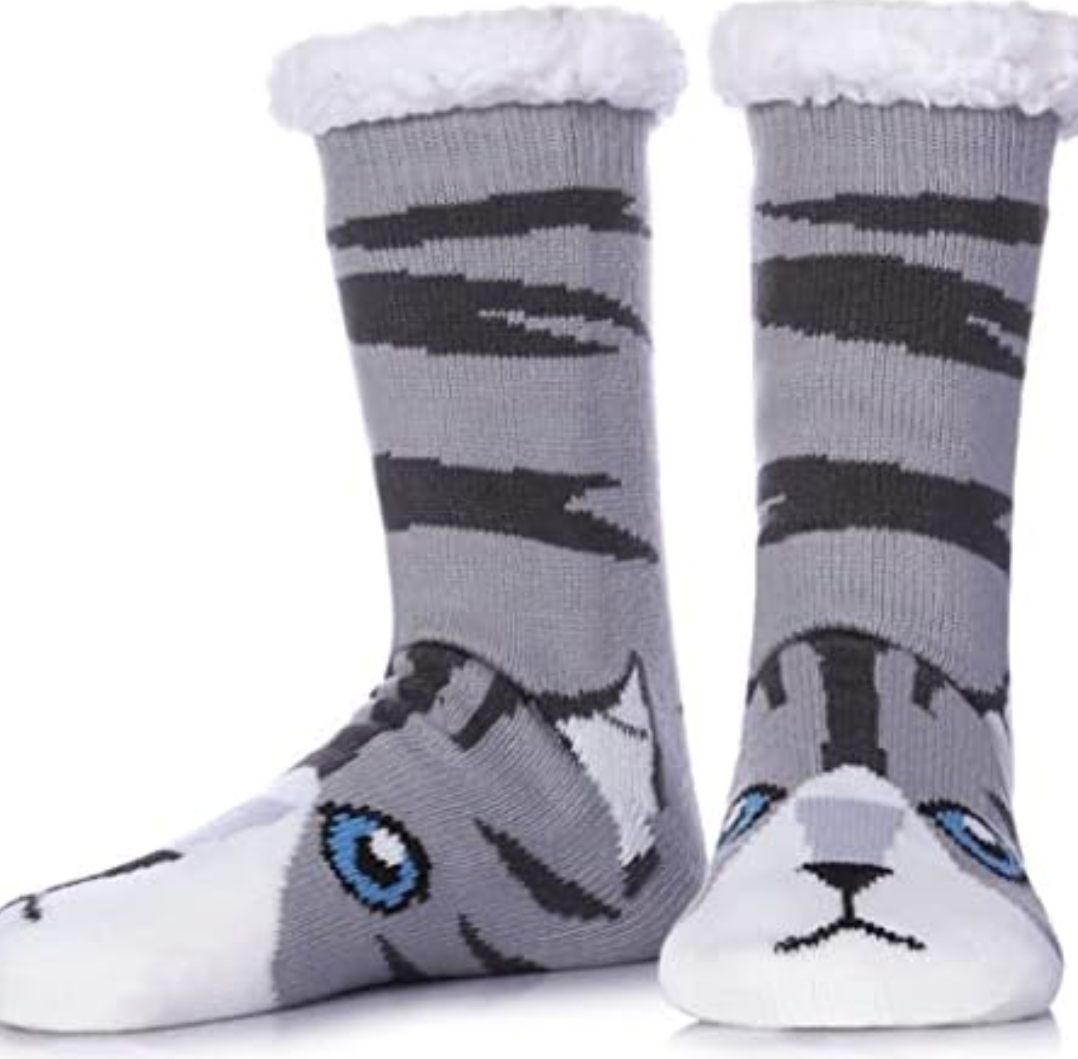SET OF 2, Broman Reflexology Socks with Acupressure Pen with Gua Sha End,Foot Pain Relief Remedy,Men's Size + Mens Fuzzy Cat Socks