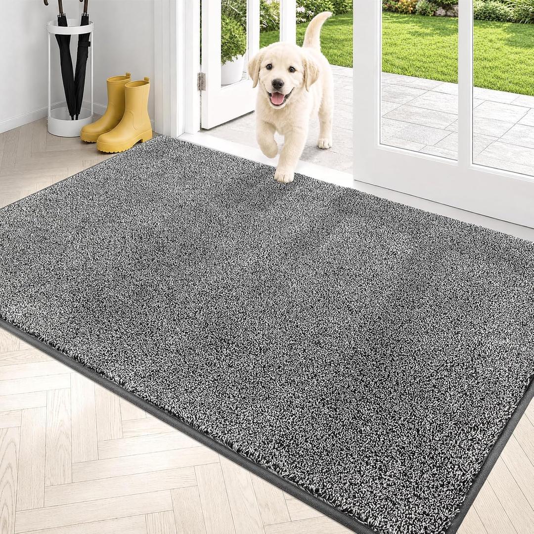 PURRUGS Dirt Trapping Door Mat 34" x 59", Non-Slip Machine Washable Entryway Rug, Dog Doormat, Indoor Front Door Mat, Super Absorbent Entry Rug for Muddy Shoes & Paws, Light Grey-Dark Grey