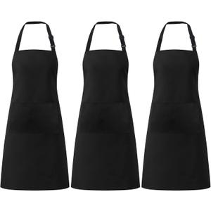 3 Pack Black Aprons for Women with Pockets, Adjustable Water Resistant Cooking Apron Unisex Bib for Chef Men and Women