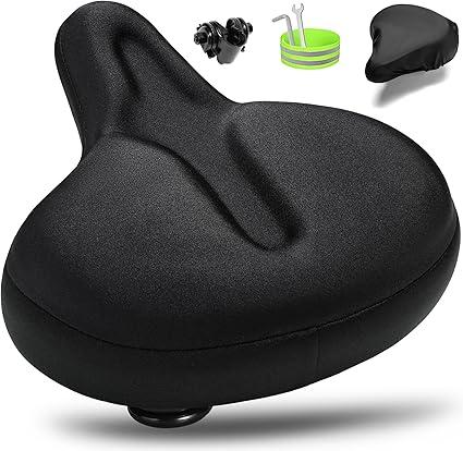 Oversized Bike Seat for Men & Women, Comfortable Gel Padded, Extra Wide Bicycle Seat Cushion Comfort, Replacement Saddle for Peloton, Stationary Exercise Bike, Mountain Bike, Cruiser, City Bike (Blue - Green)