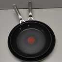 T-Fal x Jamie Oliver Nonstick Coated Stainless Steel Pans 9.5" & 11", Induction Compatible, Oven Safe up to 500F, Chef's Stainless Steel Skillet, Frying Pan, Silver