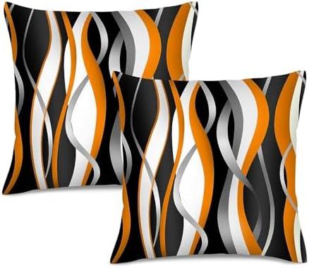 Orange Black Throw Pillow Covers Set 2 Pcs, Abstract Wave Pattern Decorative Pillowcases, Modern Burnt Orange Pillows for Couch, Square Pillow for Living Room for Sofa Bed Decor
