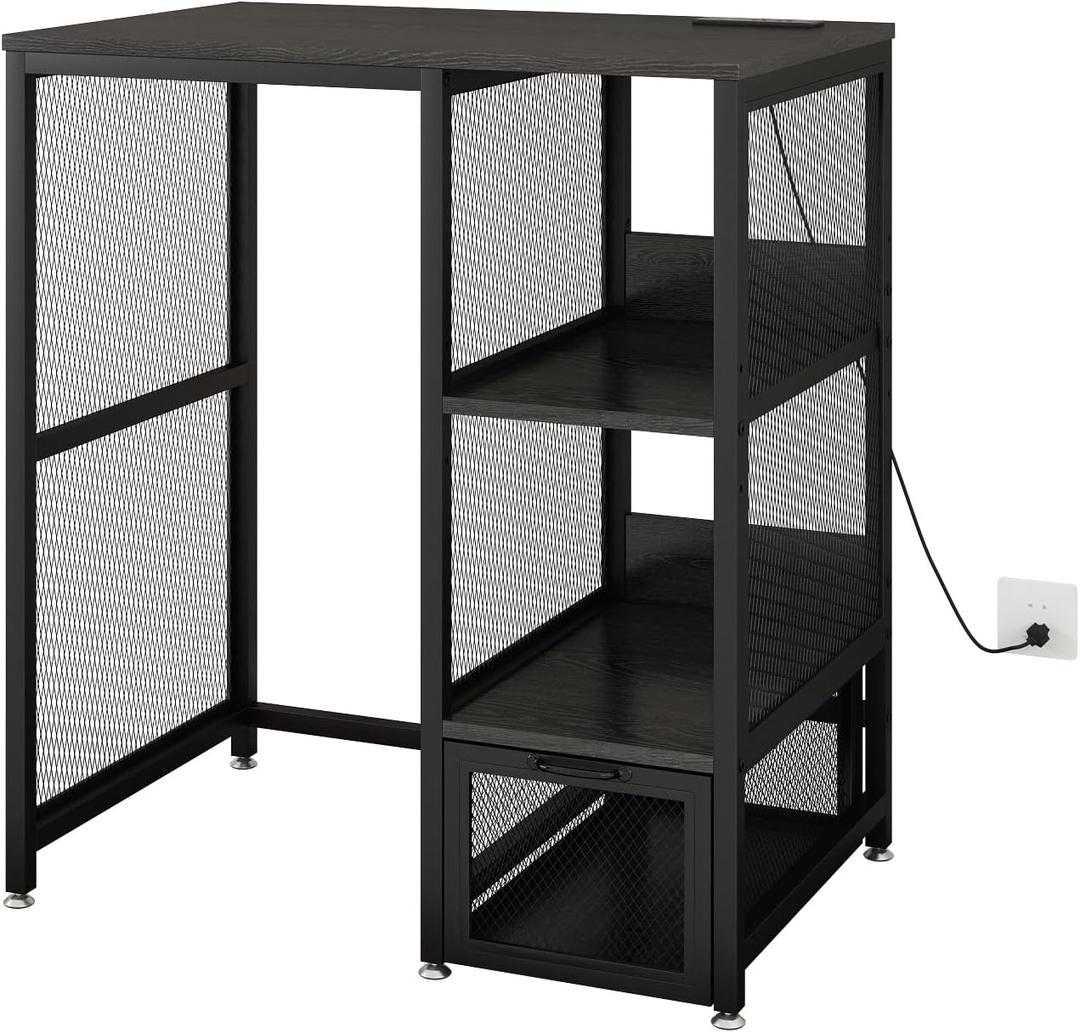 Kitchen Bakers Rack with Power Outlet, Microwave Stand with Drawer, Mini Fridge Stand with Adjustable Shelves,Mini Fridge Cabinet Suitable for Dining Room, Dorm,Home, Black