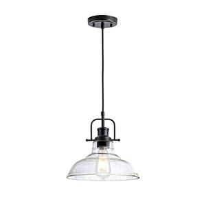 Glass Pendant Light，Black Pendant Light Fixtures with Seeded Glass Shade, Adjustable Height Hanging Lights for Hallway, Kitchen Island, Dinning Room（Bulb not Included）