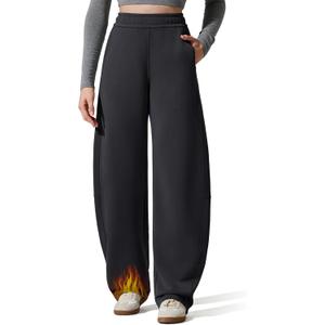 G4Free Smoofit Fleece Lined Women's Baggy Barrel Sweatpants Wide Leg Casual Pants with Pockets (Black, S)