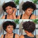 Breathable Glueless Afro Curly Wigs Human Hair with Bangs Short Natural Curls for Women Non Lace Front Lightweight Daily Wear (Black,6inch)