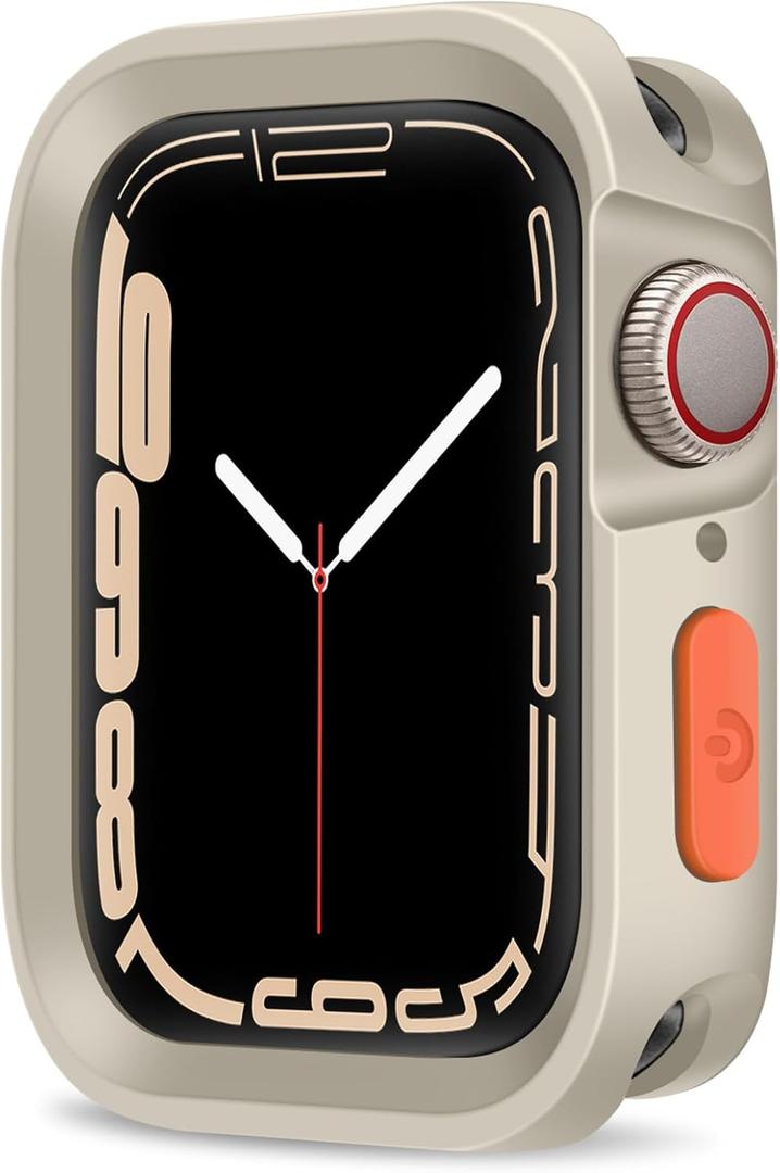 Rugged Case Compatible with Apple Watch Case 45mm 44mm Series 9/8/7/6/5/4/SE3/2/1, Soft Flexible TPU Shockproof Protective Bumper Cover for iWatch 45mm 44mm, Starlight