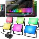 Onforu RGBW Flood Lights Outdoor Remote Control, Color Changing LED Landscape Lights, IP65 Waterproof Uplights for Events, Uplighting for Halloween Christmas Garden Yard Party, Wired 6 Pack 60W