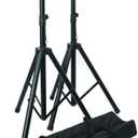 On-Stage SSP7750 Compact Speaker Stand Pack (Pair, Folding, Portable, Tripod Base, Loudspeaker Setup, Carrying Bag, Adjustable Height, Nonslip Rubber Feet, 1 3/8 or 1 1/2 Pole, Aluminum, Black)