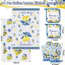 FoldTier 6 Pcs Capri Lemon Kitchen Decoration Set Blue Lemons Towels Pot Holders Oven Mitts Set Amalfi Coast Kitchen Accessories Mediterranean Housewarming Gifts for Summer Baking Cooking