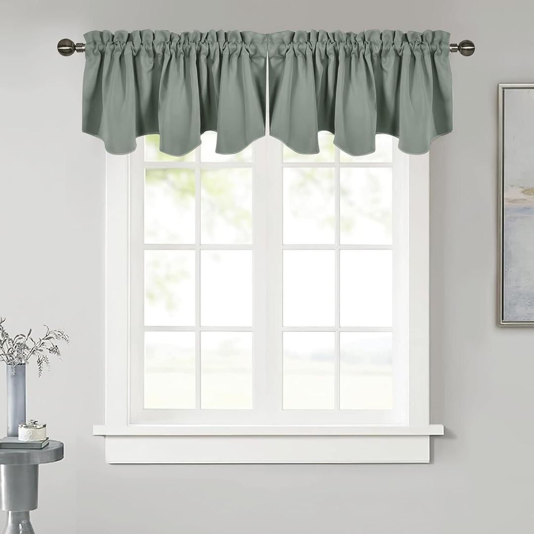 NICETOWN Valance Curtain Kitchen Farmhouse Window Decor Valance for Living Room Thermal Insualted Valanc Blackout Small Curtian for Christmas, 52" W x 18" L, 1 Panel, Greyish Green