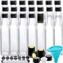 Kingrol 18 Pack 8.5 oz Square Glass Bottles with Leak Proof Screw Caps, Hot Sauce, Oil, Vinegar, Syrup, Salad Dressing