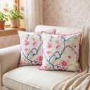 2 Pcs Chinoiserie Pillow Covers 18 X18 Floral Leaves Cushion Covers Vintage Cottage Core Decor Farmhouse Pillowcase for Home Sofa Bed Couch Living French Country Decor(Pink Green)
