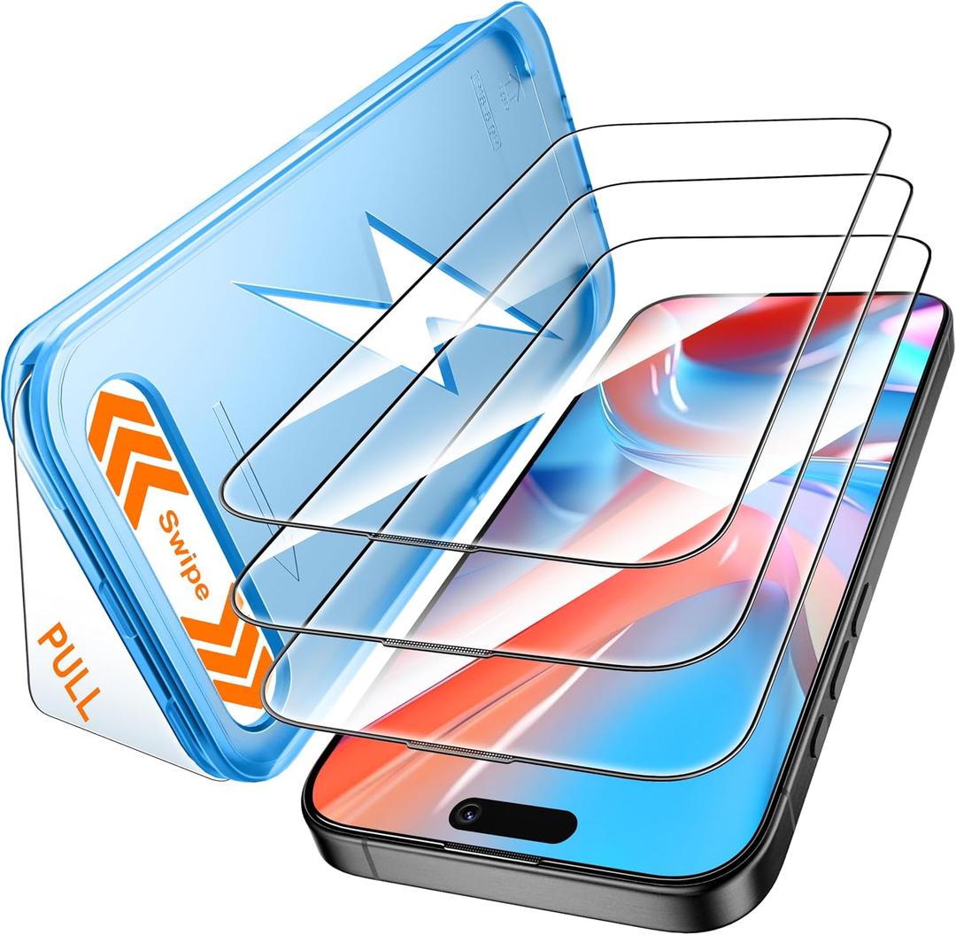 Mkeke for iPhone 15 Pro Screen Protector 3 Pack, [9H+ Hardness] [Military-Grade Drop Protection] [Sensitive Touch] [Easy Installation] [HD Clear] Full Edge Coverage Tempered Glass