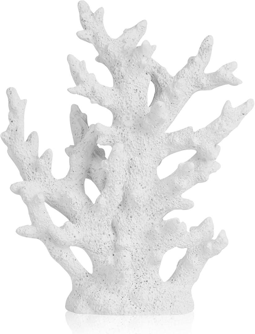 Artificial Coastal Dorm Fish Aquarium Coral Ornament Decor Realistic Aquatic Plant Marine Themed Gifts for Beach Coastal, Living Room, Bathroom- White