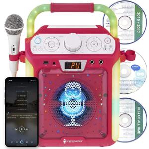 Singing Machine SML682BTP Bluetooth and CD Karaoke Machine with LED Lights and Microphone - Pink