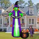 8Ft Halloween Inflatables Witch Outdoor Decorations with Candy Cauldron, Scary Blow Up Witch Holds I Smell Children Banner, Inflatable Halloween Build-in LEDs for Party Yard Lawn Garden Decor