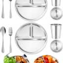Jinei 10 Pcs Stainless Steel Dishes Set 2 Stainless Steel Plates, 2 Bowls, 2 Cups, 2 Spoons, 2 Forks, Dishwasher Safe, Durable Dining Set for Home Travel Camping (Tableware)