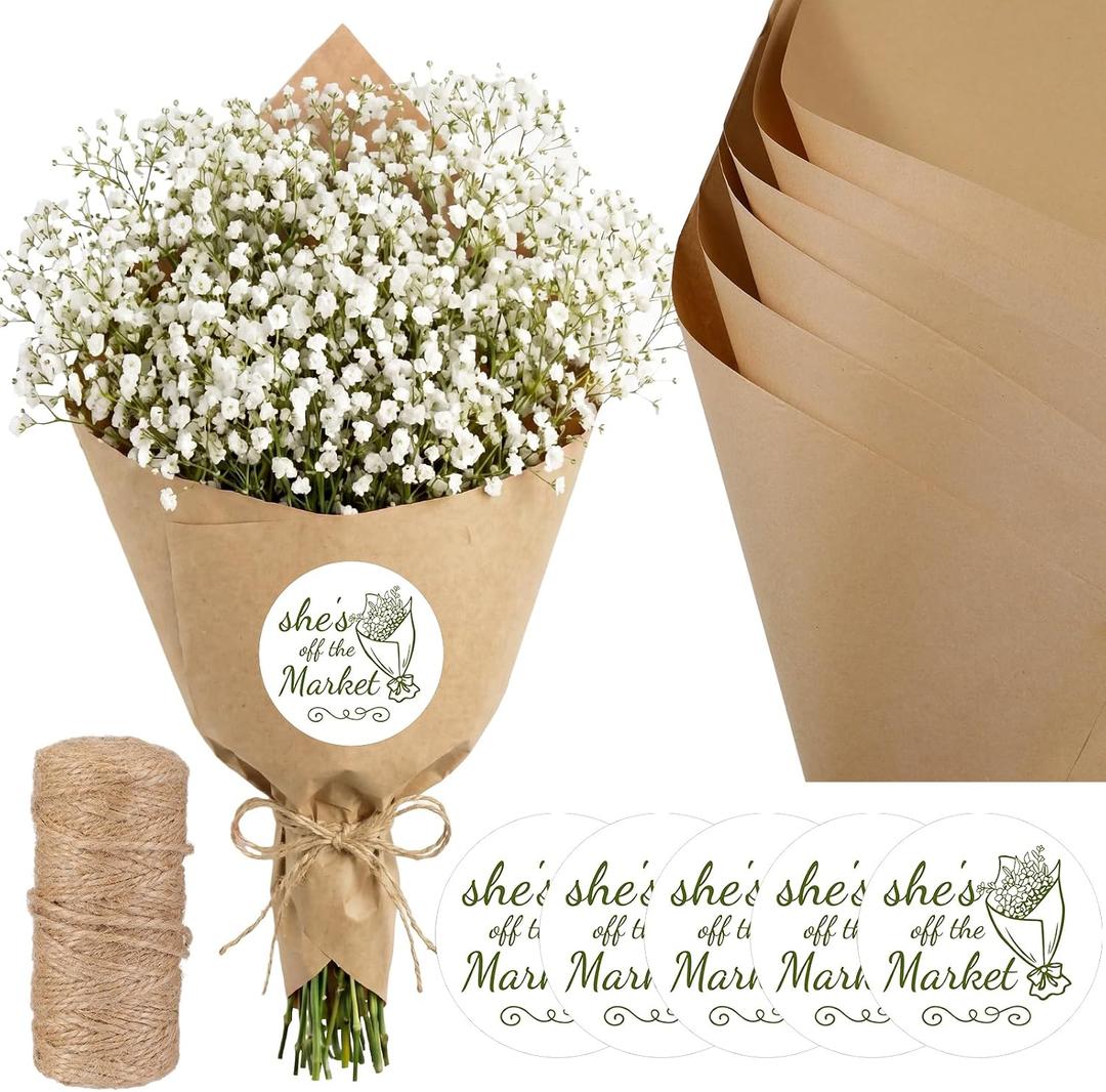 Tinlade 101 Pcs She's Fresh Off The Market Bridal Shower Flower Bar Supplies Include Flower Bouquet Wrapping Paper with Twine and Stickers for Wedding Farmers Market Bridal Shower Bachelorette Decor