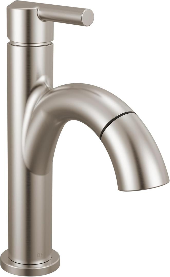 Delta Nicoli 1 Hole Pull Down Bathroom Faucet with Sprayer, Brushed Nickel Single Hole Bathroom Sink Faucet with Pull Out Sprayer for Vanity, Push-Pop Drain, Stainless 15749LF-SSPD