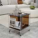 Transparent Acrylic Mobile Side Table with Wheels - Multifunctional Storage & Stylish Home Decor (Dark Brown)