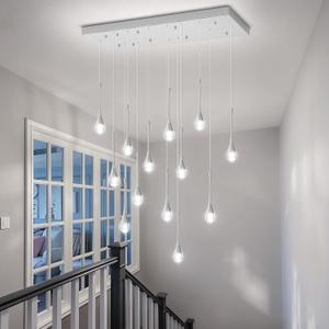 ykolupty Modern Rectangular Chandelier,14 Lights Silver Raindrop Chandelier Lighting,Industrial Linear Pendant Ceiling Light Fixture for Dining Living Room Kitchen Island