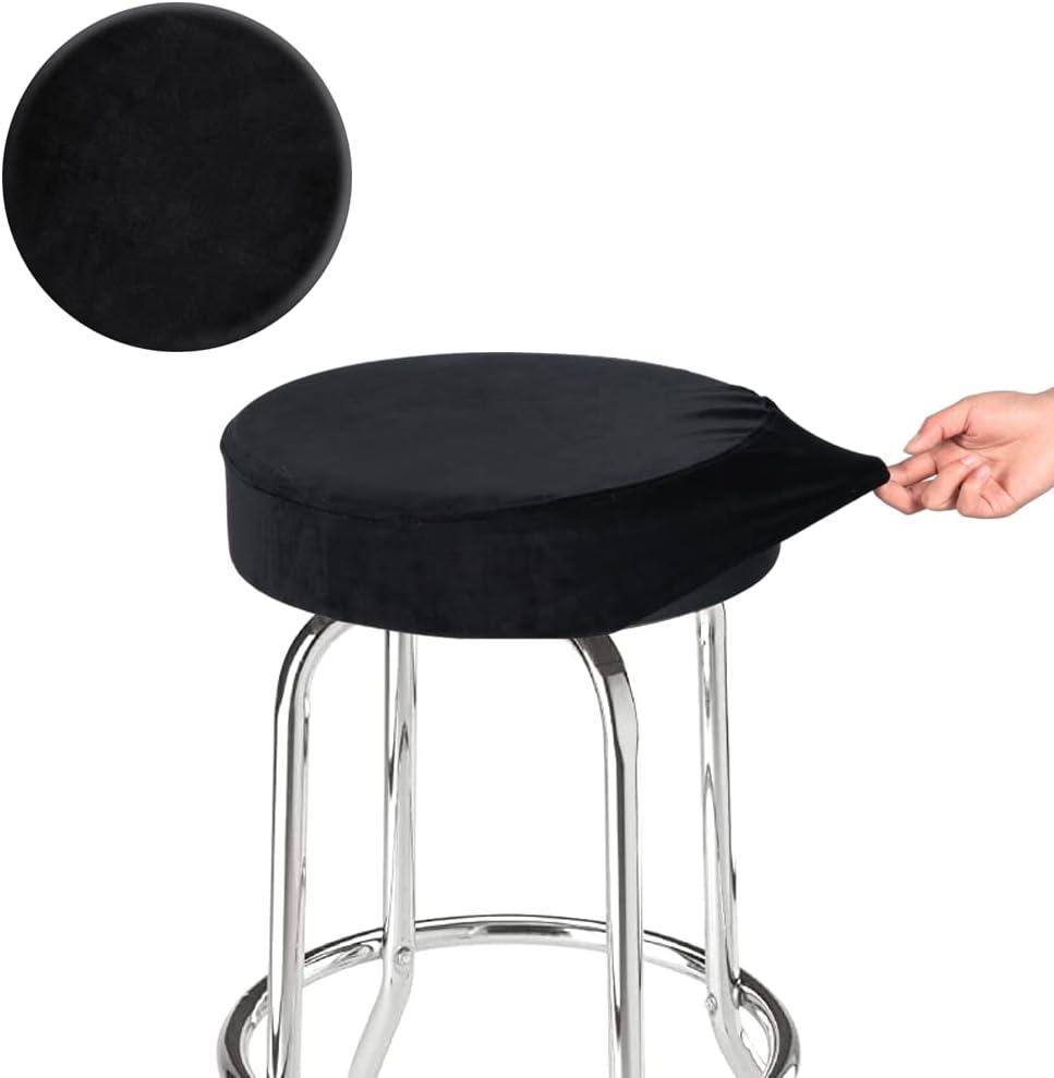 SINOSSO Bar Stool Cover, Super Soft Velvet Dia.11-13" Round Stretchy Washable Dustproof Slipcover for Upholstered Furniture (S, Black,1 Count)