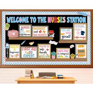 2 x School Nurse Bulletin Board Decorations Set Nursing Theme Classroom Decor Welcome to the Nurse Station Paper Cutouts for Back to School Medical RN Healthcare Workers Wall Decor