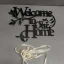 LIYOUYA Welcome to our home metal wall decor - indoor outdoor decoration black text and flowers wall art home decor for living room, dining room, porch, entry door (Black)