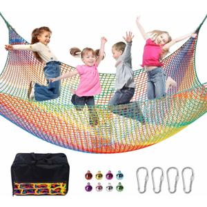 Climbing Net for Kids - 3.3FT x 9.9FT Double Layers Heavy Duty Playground Safety Net, Climbing Cargo Net for Tree House Tree Fort, Back Yard, Jungle Gyms, Monkey Bar Security MeshRainbow