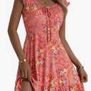 TORARY Women Cute Cap Sleeve Tie Scoop Neck Spring Summer Beach Vacation Boho Dresses 2025 Mini Sundress with Pockets, XL