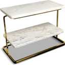 Rectangular 2-tier - 13 x 10.75 Inch White and Gold Marble Small Cake/Dessert Stand