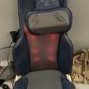 Shiatsu Massage Cushion for Neck and Back with Heat - 4D Kneading, Vibration for Relief Muscle Tension, Dual-Neck Design, Adjustable Intensity and Height for Office Chair, Home Use, Navy Blue