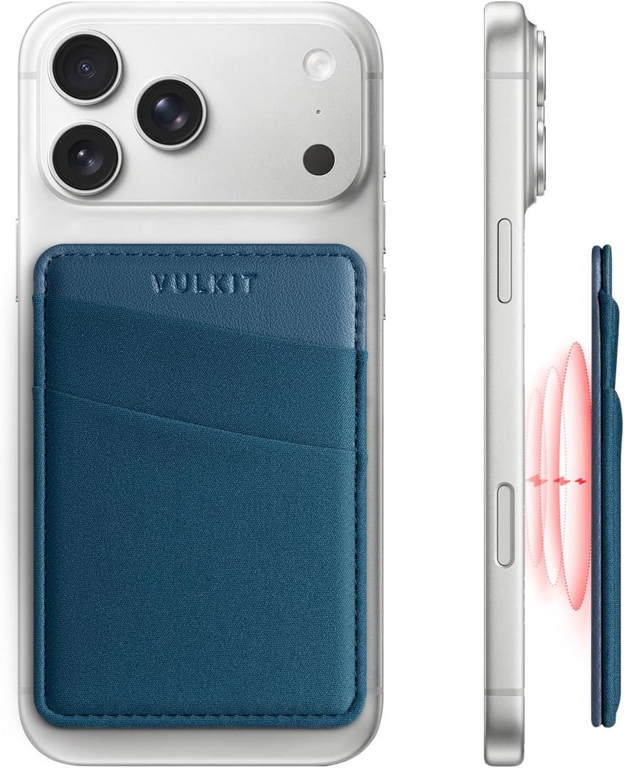 VULKIT Magnetic Phone Wallet for MagSafe- RFID Blocking - Card Holder Wallet for iPhone 16/15/14/13/12 Series & Phone Case with MagSafe (Prussian Blue)