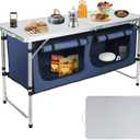 Outdoor Folding Camping Table with Storage Organizer, Portable Aluminum Composite Panel Lightweight Table, 3 Adjustable Height, for Indoor, BBQ, Party, Picnic, Hiking, Blue, 47.2 inches x 27.6 inches x 18.9 inches