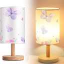 Tujoe Butterfly Lamp Purple Desk for Kids Lamp Fabric Nightstand Table Lamps Bedside Decor for Girl Kids Reading Bedroom Living Room Home Office Christmas Gift